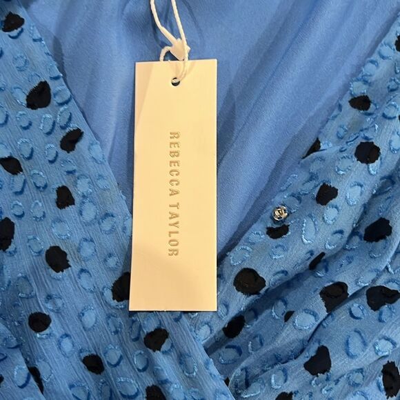Rebecca Taylor nova dot clip long sleeve wrap dress in blue silk blend size 6 - Picture 3 of 13